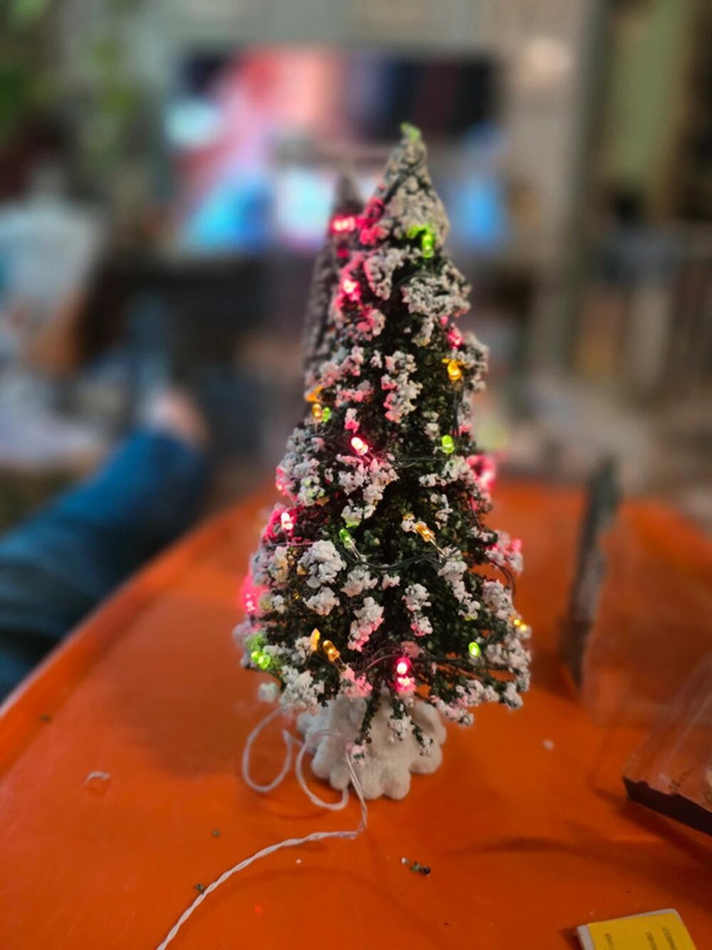Vintage Walmart Village Collectibles Flocked LED Mini Christmas Tree w/ Box